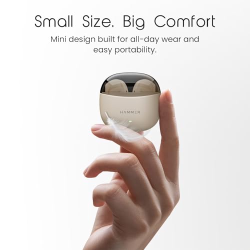 HAMMER Ultra Pods True Wireless Earbuds with in-Built Mic, 100H Standby Time, 1H Charging USB Type-C, 13mm Dynamic Drivers, 50H Playtime, BT v6.0 Connectivity, IPX5 Water Resistant (Beige)