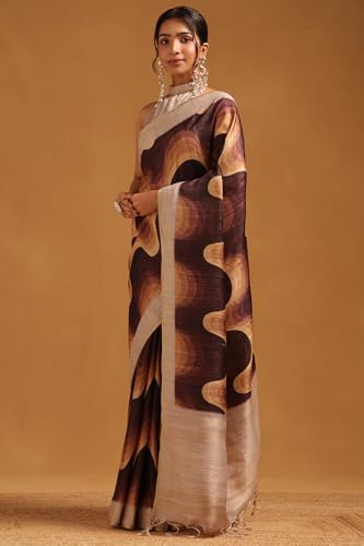 Soch Womens Brown Tussar Digital Printed Saree