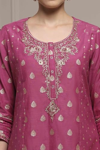 Biba Women's Cotton Jacquard Kurta Set (SKDVRNSI30719AW25PINK_Pink