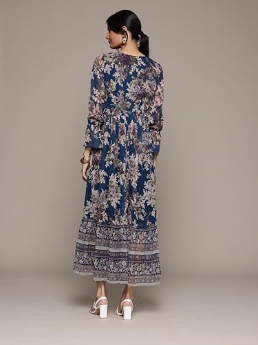 Aarke Ritu Kumar V-Neck Full Sleeve Printed Dress Blue