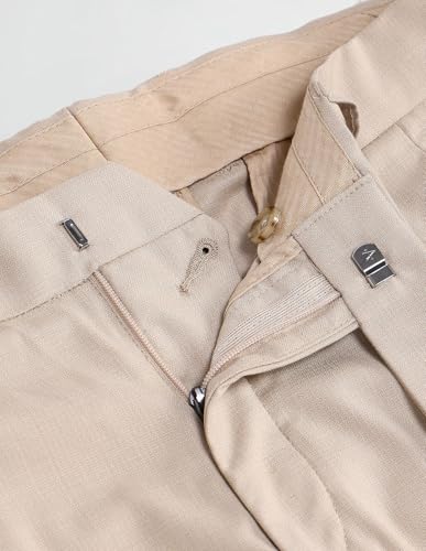 Arrow Men's Beige Solid Mid Rise Polyester Hook and Bar Slim Pleated Front Slant Pocket Trousers (ARAITR2144_Beige_36)