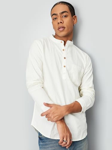 Max Men Striped Slim Fit Short Kurta, Beige, XXL