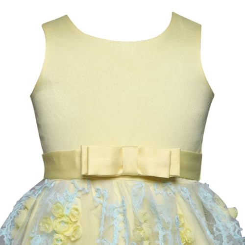 Hopscotch Girls Yellow Sleeveless Floral Applique Party Knee-Length Dress For 70(3-6 Months) (Srs-1868932)