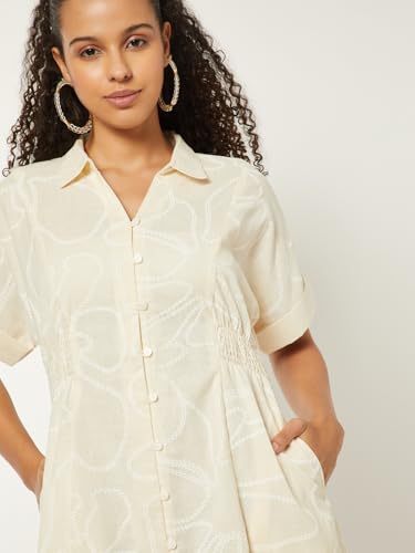 Max Women Embroidered Shirt Dress (Off White_XS)