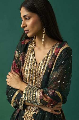 Wishful Women's Green Floral Printed Embellished Straight Kurta with Salwar and Dupatta Set - (SP12851-126770-S)