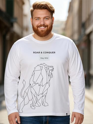 Bewakoof Men's Graphic Print Regular Fit Full Sleeve Round Neck Cotton Plus Size T-Shirt_694280_White_6XL