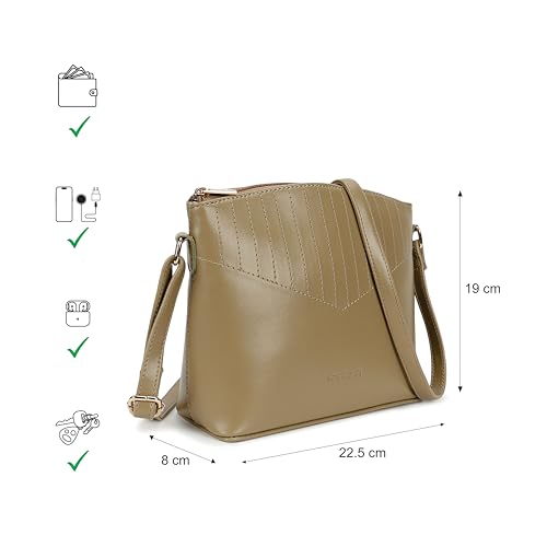Fastrack City Beat Sling | Olive Faux-Leather Women’s Handbag | Adjustable Strap with Zipper Closure, Spacious Compartment & Stitch Detailing for Everyday Carry