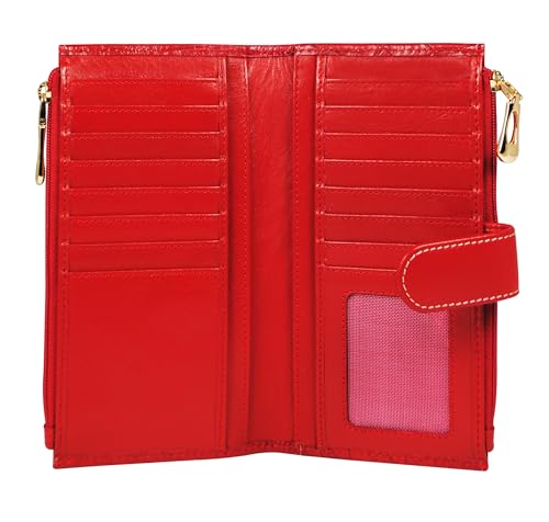 Calfnero Women’s Genuine Leather Croco Embossed Wallet | Long Clutch Wallet with Multiple Card Slots, ID Window & Dual Zip Compartments