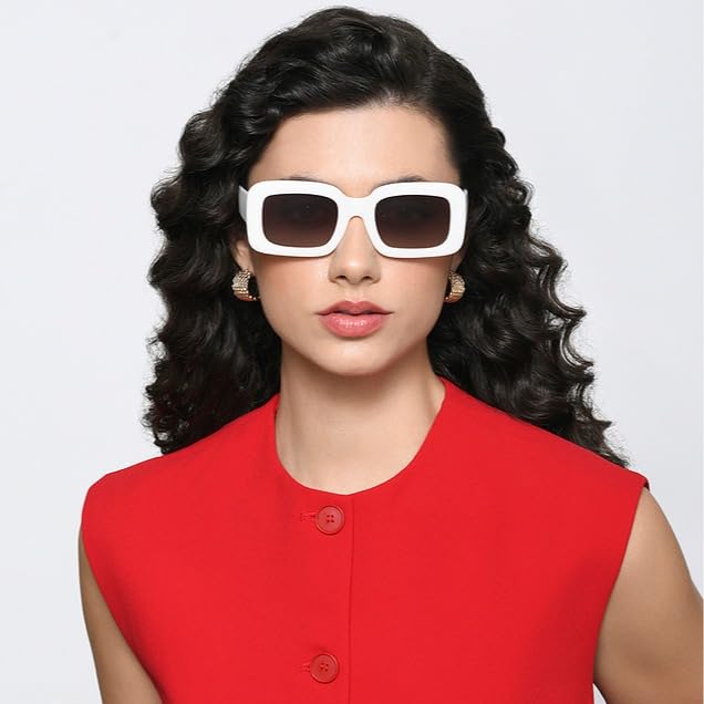 VINCENT CHASE EYEWEAR By Lenskart|White-Brown Full Rim Square|Stardust|Branded Latest And Stylish Sunglasses|Polarized And 100% Uv Protected|For Women|Large|Vc S16920