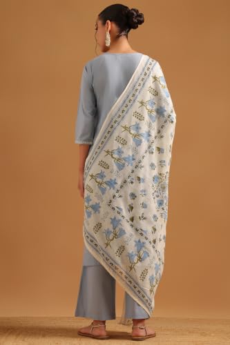 Soch Womens Blue Cotton Botanical Chikankari Embroidered Salwar Suit