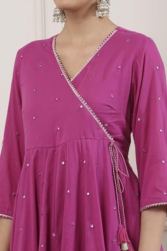 Biba Women Maroon Cotton Kalidar Suit Set_36