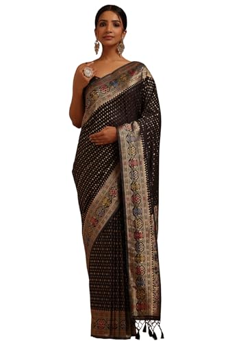 Soch Womens Black Silk Blend Zari Woven Saree With Zari Woven