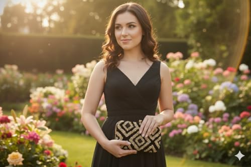 DUCHESS Women Embroidered Black Gold Clutch for Wedding Party