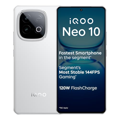iQOO Neo 10 (Alpine White, 12GB RAM, 256GB Storage) | Segment's Fastest Processor* with Snapdragon 8s Gen 4 & Supercomputing chip Q1 | 120W FlashCharge | Segment's Brightest AMOLED Display*