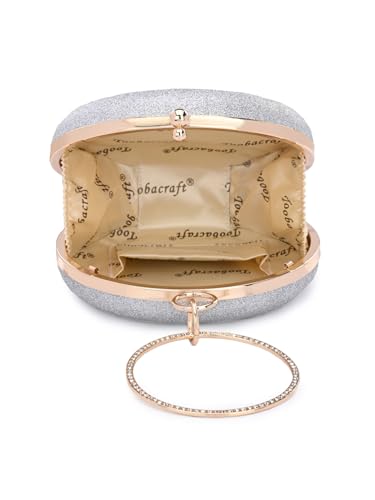 TOOBA Sparkling Silver Round Floral Synthetic Clutch – Stylish Rhinestone Handle Purse for Women, Ideal for Weddings, Parties & Festive Occasions