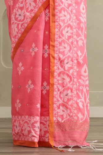 Soch Womens Pink Cotton Jamdani Woven Saree