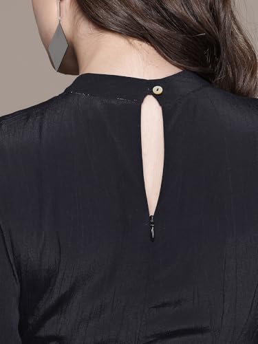 Label RITU KUMAR Round Neck Solid Long Dress Black