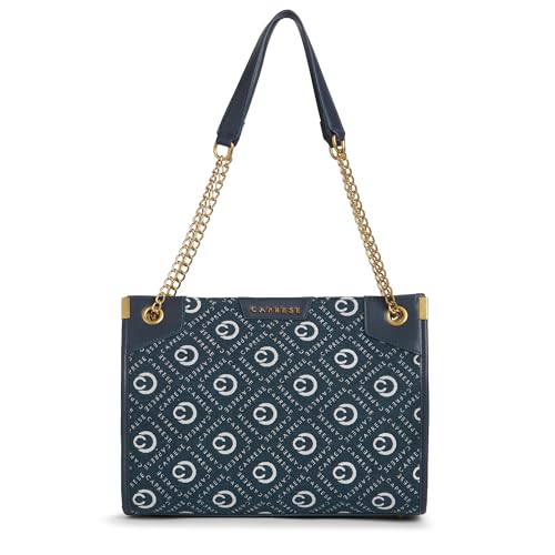 Caprese Florida Medium Tote Bag for Women | Stylish Handheld Bag with Zipper Closure & Multiple Compartments | Ideal for 16 inch Laptop Bag | Perfect for Office, Travel & Daily Use (Navy)