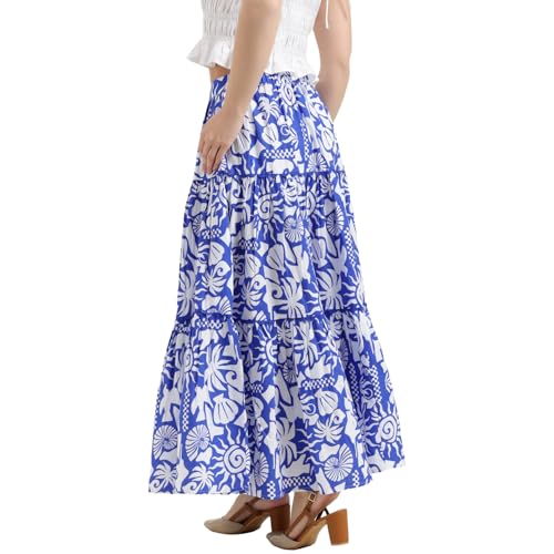 United Colors of Benetton Regular Fit High Rise Printed Skirt (Size : 24) - 26P4WVLSK318I901 Blue