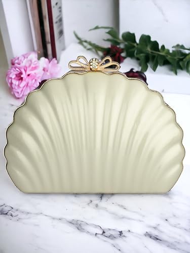 TOOBA Handicraft Women's Shell Clutch|Stylish Wedding, Cocktail, Party & Festive Bridal Gift Bag for Women & Girls (Golden Shell)