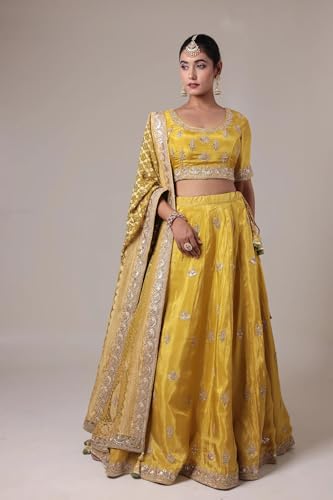 Women's Embellished Silk Lehenga with Contrast Bandhej Dupatta