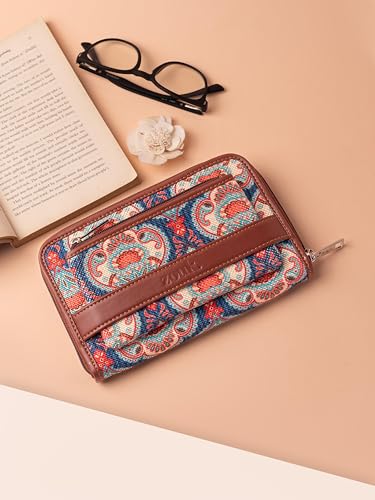 ZOUK Women's Vegan Leather and Jute Handmade Wallets with Mobile Phone Pocket (Multicolour)