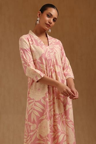 Soch Womens Pink Rayon Botanical Print Co-Ord Set