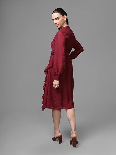 Kazo Athena Midi Dress with Belt (Wine_XS)