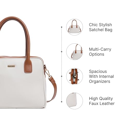 Fastrack Structured Satchel for Women | Stylish Satchel for Girls, Ladies, Women | Spacious Bag Made of Faux Leather (White)
