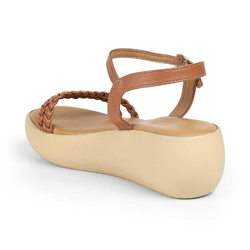 tresmode LEVE Tan Women's Dress Wedge Sandals in Size 5 UK / 38 EU