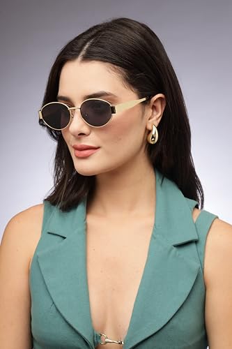 Vibe lens by HASHTAG EYEWEAR Retro Oval Sunglasses for Women | UV400 Protection Shades | Lightweight Metal Frame | Vintage Style Eyewear | Classic Elegant Design
