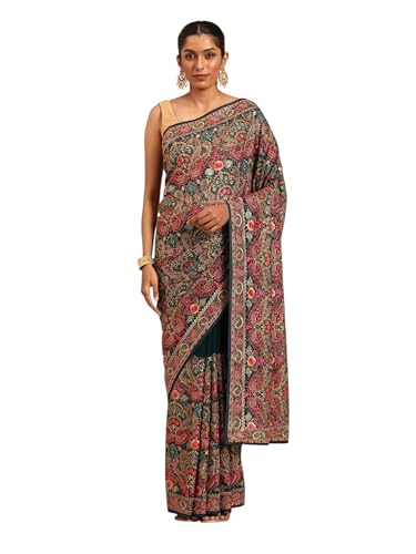 MOHEY Women's Blue Georgette Mirror Work Zari Saree (Blue)