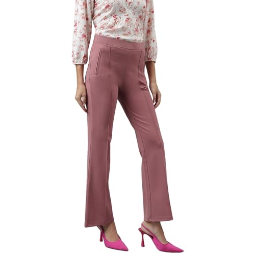 Latin Quarters Women Solid Pink Full Length Stretchable Trouser_L