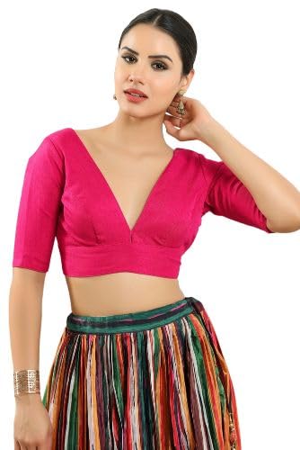 SALWAR STUDIO-Pink Silk Solid Readymade Blouse S-VF-0137-PINK