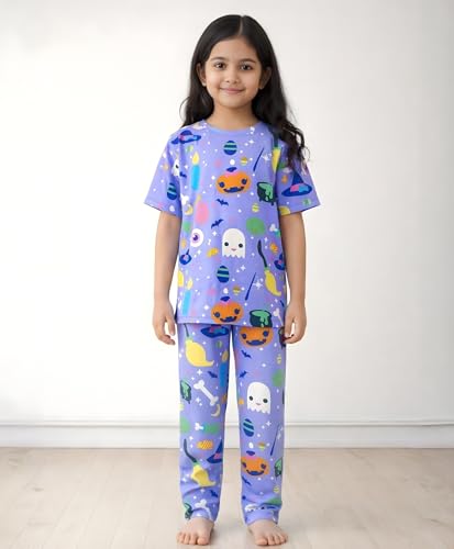 ANTHRILO Halloween Girls Short Sleeve Pyjama Set - Purple | 1-2 Years