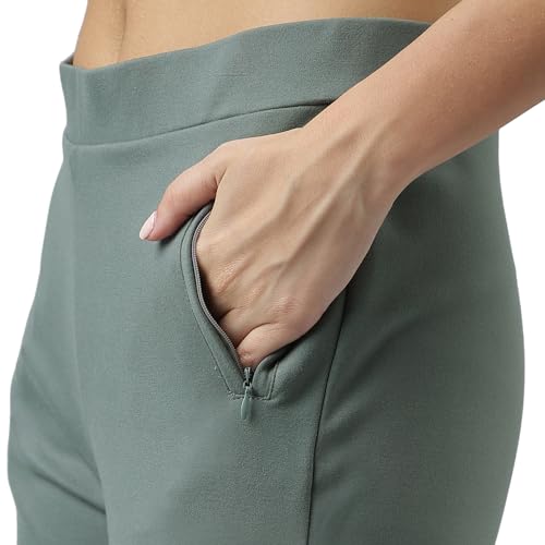 Latin Quarters Women Solid Green Full Length Stretchable Trouser_L