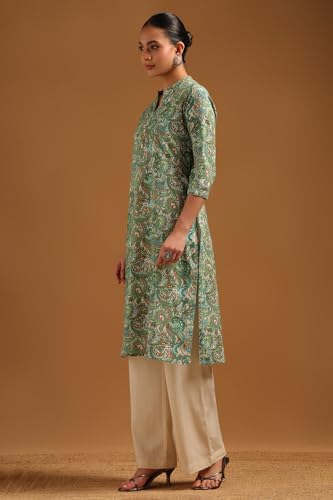 Soch Womens Teal Green Cotton Flex Botanical Kurta