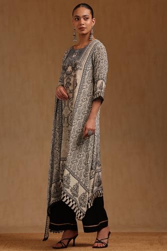 Soch Womens Cream Crepe Ethnic Motifs Salwar Suit With Stone Work