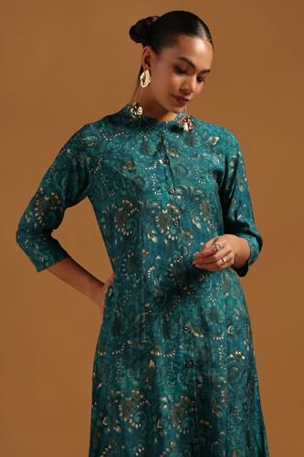 Soch Womens Teal Muslin Ethnic Motifs Co-Ord Set
