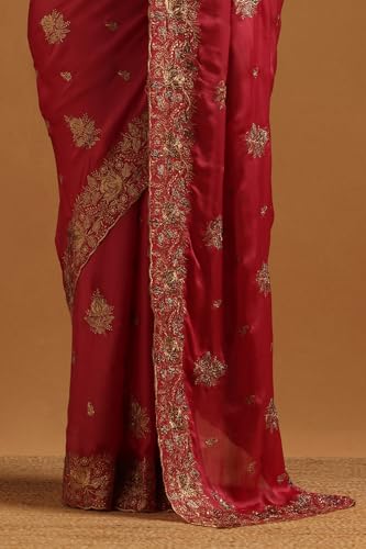 Soch Womens Onion Pink Fendy Chiffon Floral Saree With Stone Work