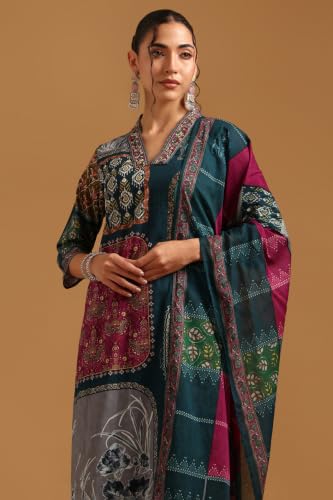 Soch Womens Blue Cotton Digital Printed Botanical Salwar Suit