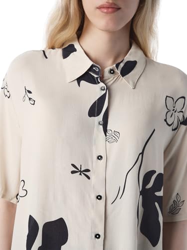 ONLY Women's Abstract Print Regular Fit White Shirt