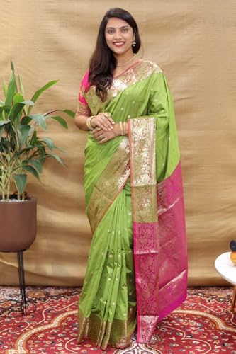 SGF11 Women's Kanjivaram Pure Soft Silk Handloom Saree For Women Pure Golden Zari With Blouse Piece (Light Green)