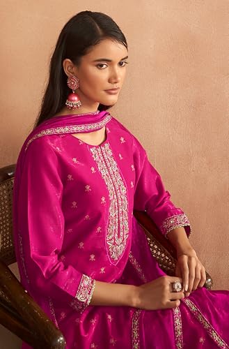 Janasya Women's Pink Viscose Embroidered Straight Kurta Set (JAB24ST02214-L)