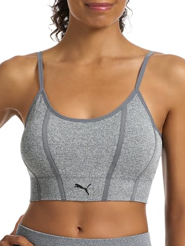 Puma Women's 2 Pack Seamless Sports Bra, Mauve/Heather Grey, Medium
