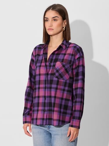 The Souled Store Plaid Shirt: Petunia Women and Girls Long Sleeve Collared Neck Button Down Boyfriend Shirts Womens Boyfriend Shirts Casual Button-Down Full Sleeve Solid Short Sleeve Casual Workwear