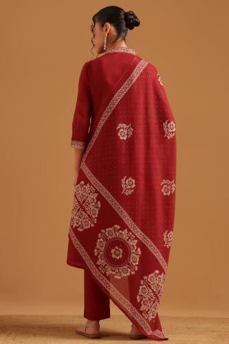 Soch Womens Maroon Cotton Digital Printed Botanical Appliqué Salwar Suit