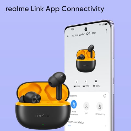realme Buds T200 Lite Bluetooth in Ear Earbuds,4 Mic, AI ENC for Calls,48 Hours Total Playback with Fast Charging and Low Latency Gaming TWS,Google Fast Pair, with mic (Volt Black)