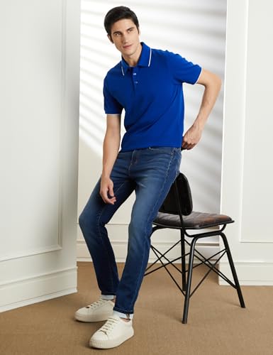 Symbol Premium Men's Slim Fit Stretchable Mid Rise Jeans | Casual Denim | Cotton Stretch | Fashion Shades of Black & Blue (Available in Plus Size) (SP-S24-M-DNM-102_Mid Blue_44)
