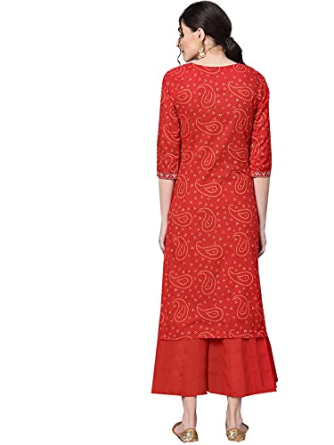 Ishin Women's Cotton Regular Kurta (KpramMp-956_M_Red_Medium)